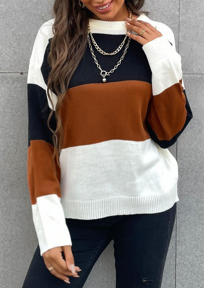 

Sweaters Color Block Long Sleeve O-Neck Sweater in Multicolor. Size