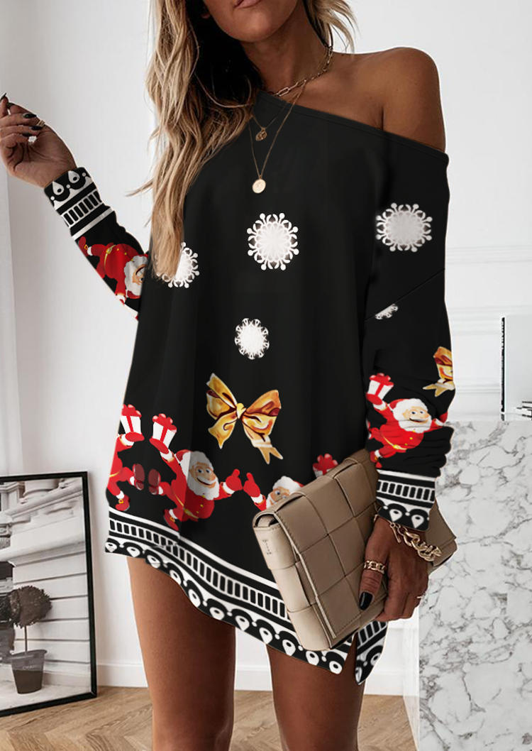 Santa Claus Long�0�2Sleeve Mini Dress - Black