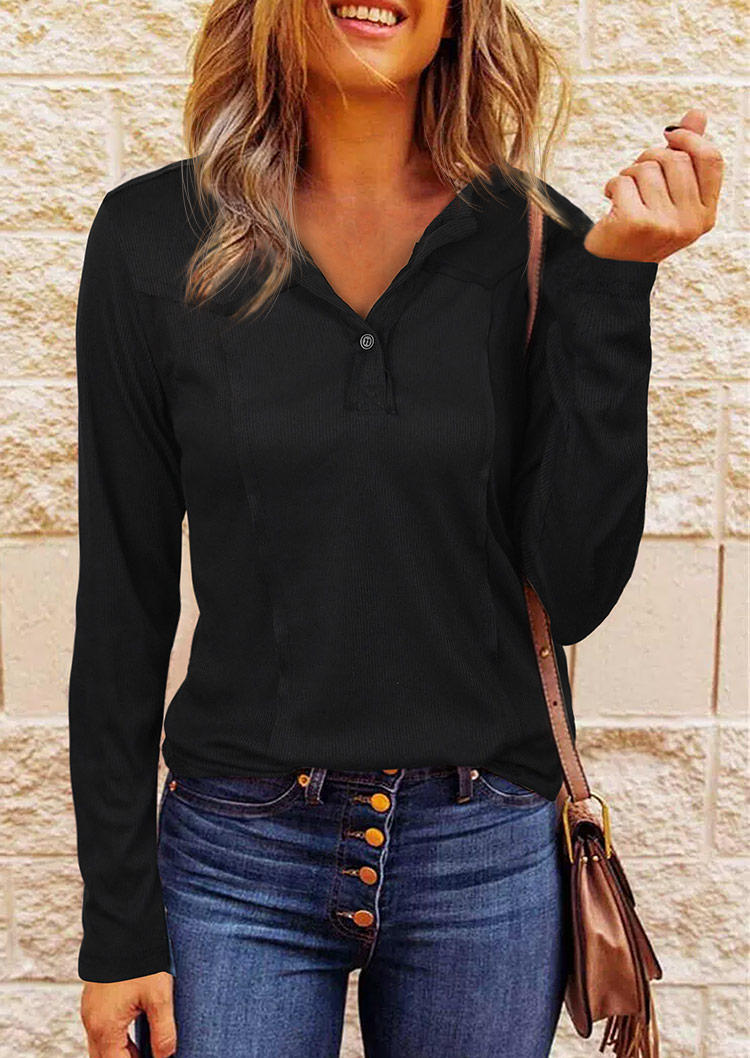 

Blouses Button Long Sleeve Blouse in Black. Size