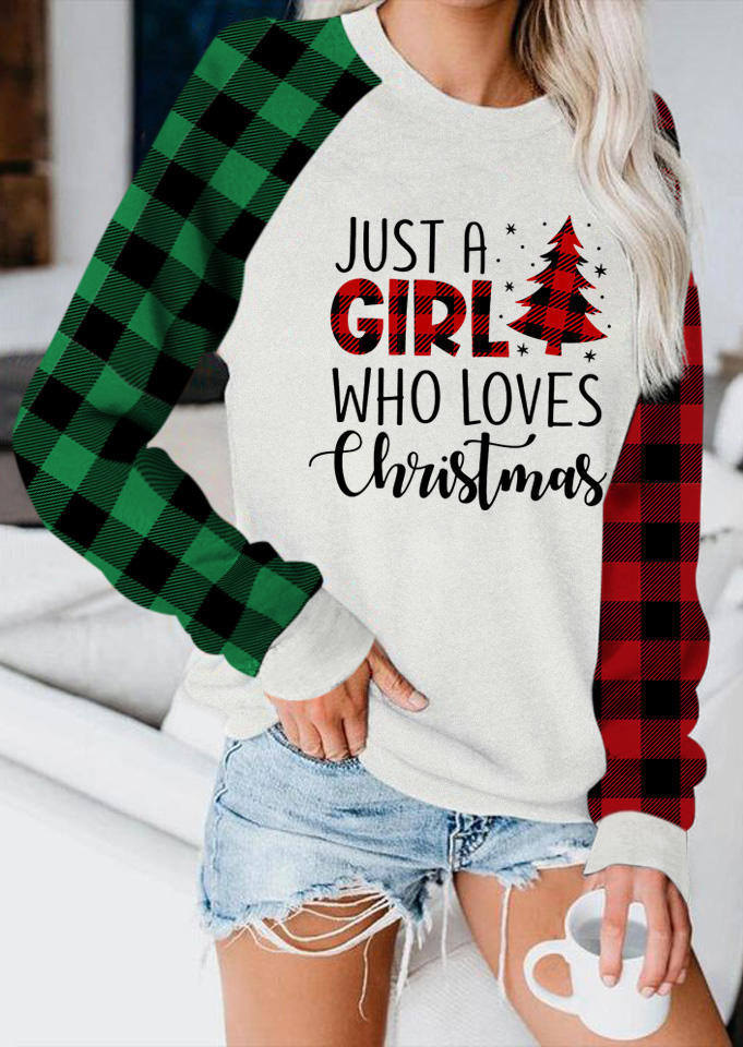 Sweatshirts Just A Girl Who Loves Christmas Plaid Sweatshirt in Multicolor. Size: S