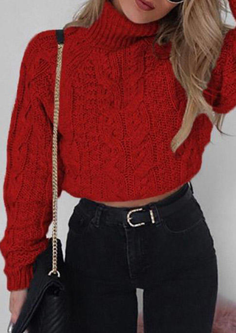

Sweaters Crochet Turtleneck Long Sleeve Crop Sweater in Red. Size