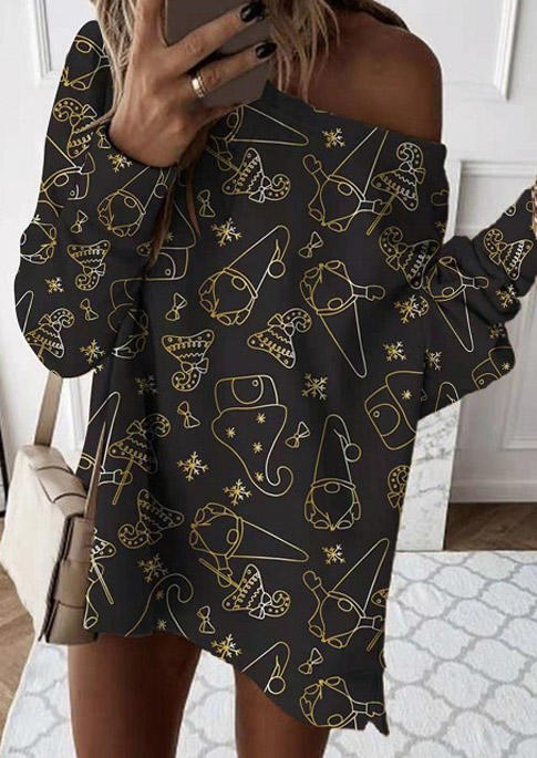 

Mini Dresses Christmas Graphic Long Sleeve Mini Dress in Black. Size: ,M