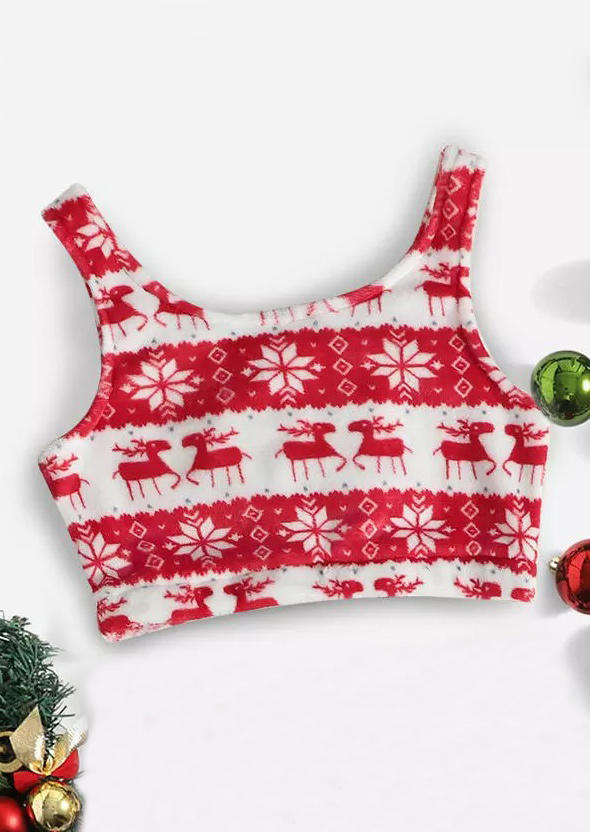 

Crop Tops Christmas Reindeer Snowflake Flannel Crop Tank Top in Black. Size: ,M,L,XL