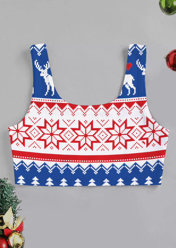 

Crop Tops Christmas Snowflake Reindeer Crop Tank Top in Blue. Size: ,M,L,XL