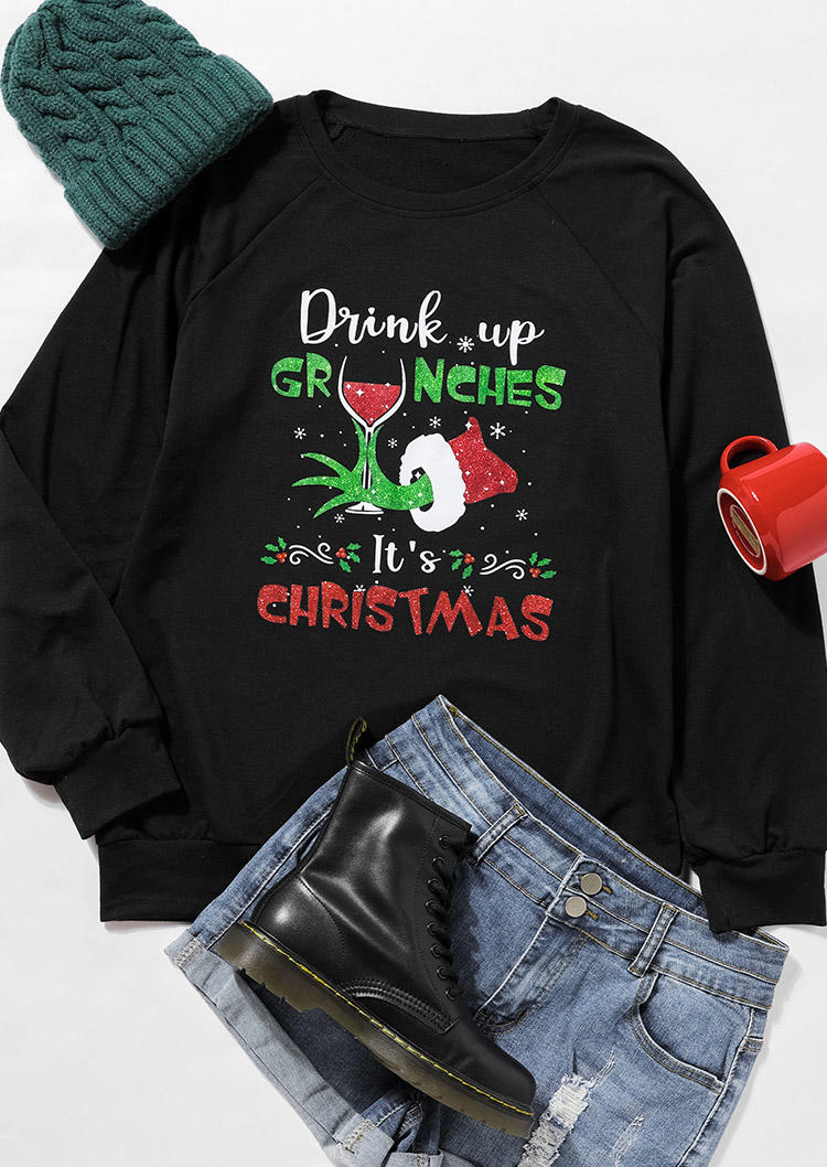 

Sweatshirts Drink Up It' Christmas Cartoon Hand Sweatshirt in Black. Size