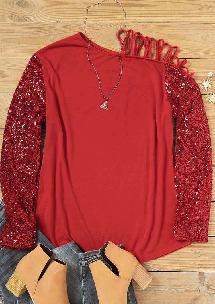 

Blouses Glitter Shiny Criss-Cross One Shoulder Blouse in Red. Size: 2XL,3XL,L,,S,XL