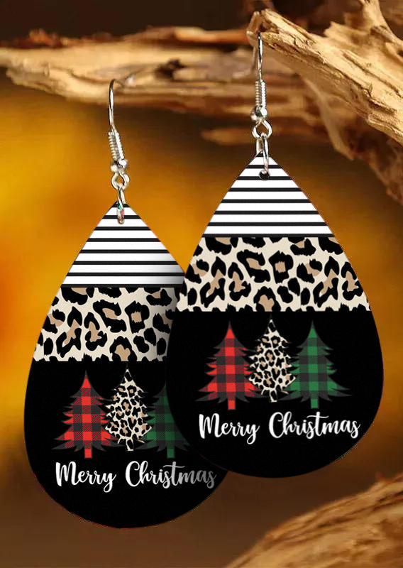 Earrings Merry Christmas Tree Plaid Striped Earrings in Multicolor. Size: One Size