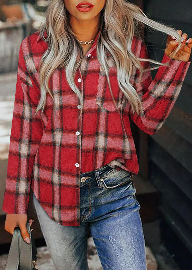 

Shirts Plaid Pocket Button Long Sleeve Shirt in Plaid. Size
