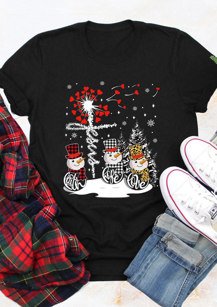 

T-shirts Tees Christmas Jesus Love Snowman T-Shirt Tee in Black. Size: ,XL