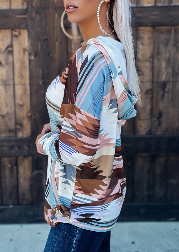 

Blouses Aztec Geometric Western Hooded Blouse in Multicolor. Size: ,L