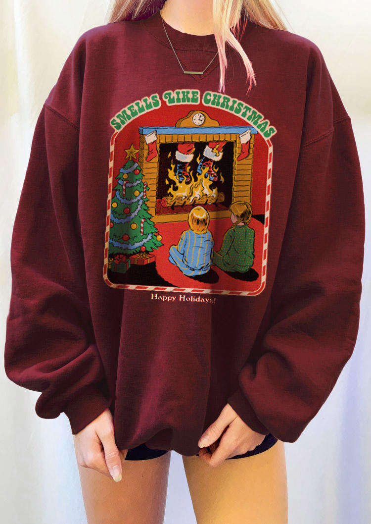 

Sweatshirts Smells Like Christmas Tree Long Sleeve Sweatshirt in Burgundy. Size: ,M,L,XL