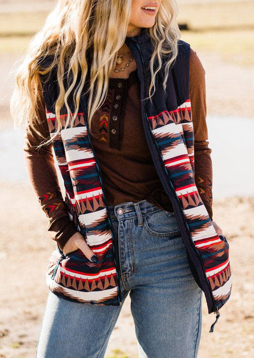 

Coats Aztec Geometric Pocket Hooded Vest Coat in Multicolor. Size