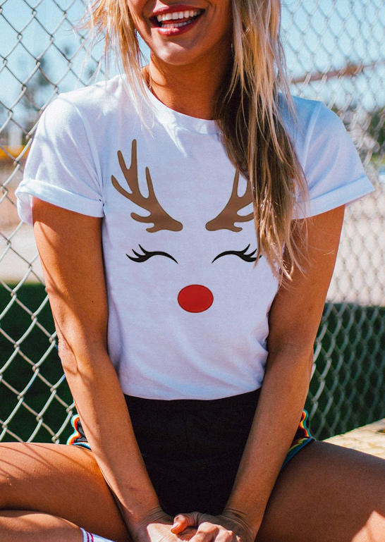 

T-shirts Tees Christmas Reindeer T-Shirt Tee in White. Size: ,M,L,XL