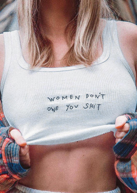 

Crop Tops Women Don't Owe You Crop Tank Top in White. Size