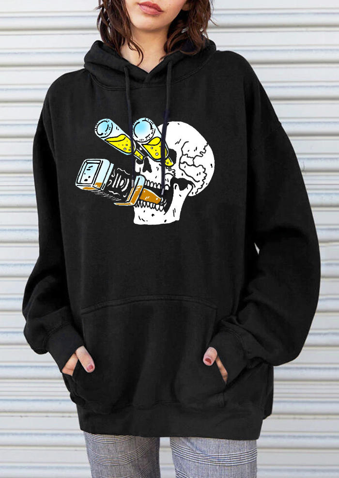 

Hoodies Skeleton Liquor Long Sleeve Hoodie in Black. Size: ,M,L,XL