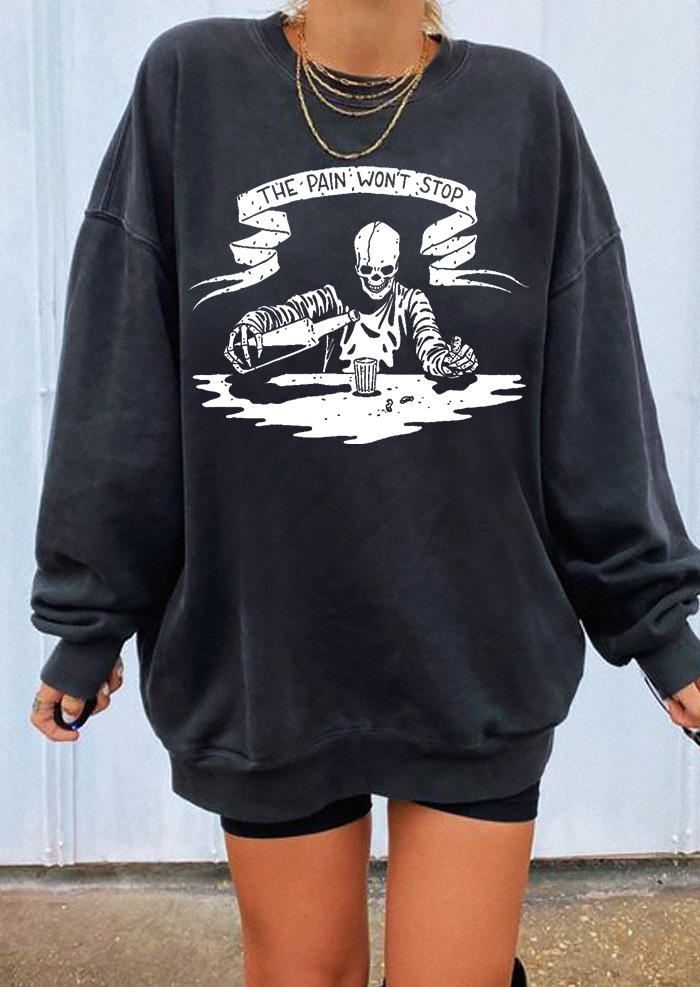 

Sweatshirts The Pain Won't Stop Long Sleeve Sweatshirt in Dark Grey. Size: ,M,L,XL