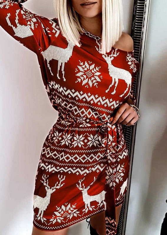 

Mini Dresses Christmas Reindeer Snowflake Mini Dress in Red. Size: ,M,L,XL