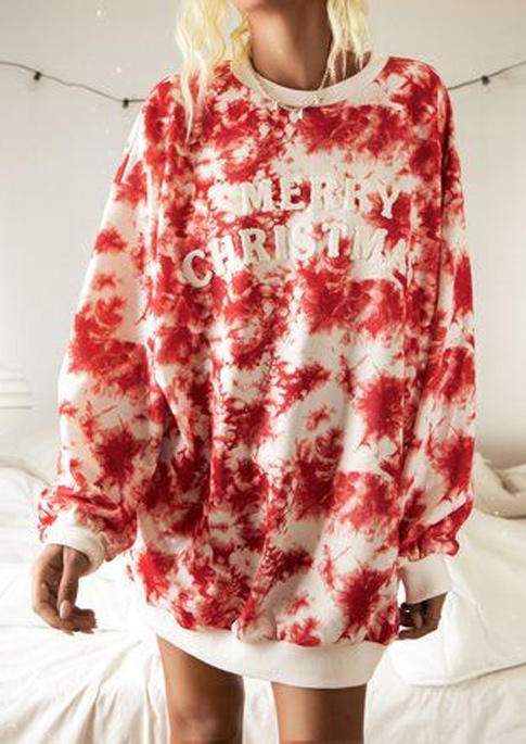 

Mini Dresses Merry Christmas Tie Dye Long Sleeve Sweatshirt Mini Dress in Red. Size