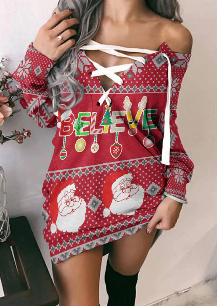 

Mini Dresses Christmas Lace Up Believe Mini Dress in Red. Size: ,M,L,XL