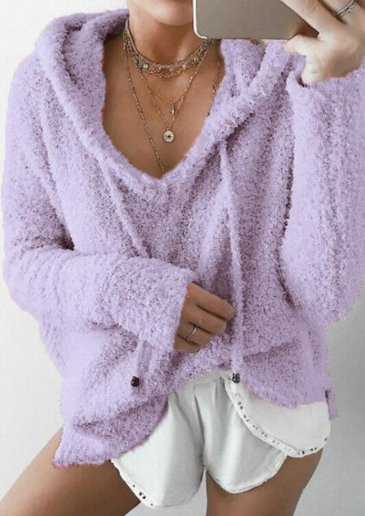 

Hoodies Drawstring Plush Long Sleeve Hoodie in Pink. Size: ,M,L,XL