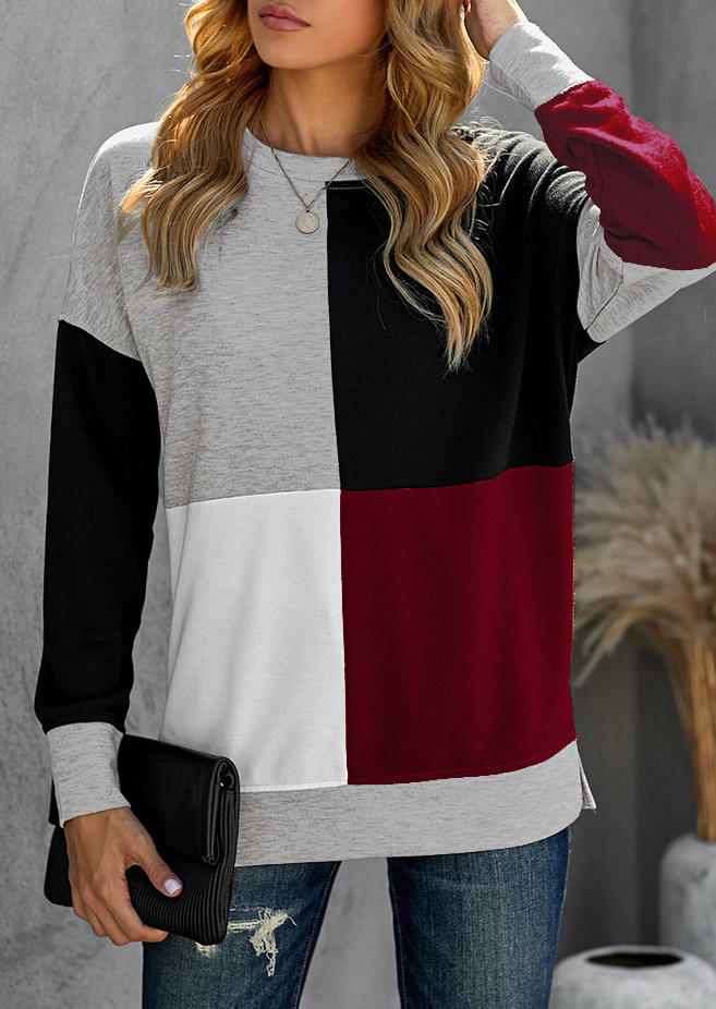 

Sweatshirts Color Block Slit Long Sleeve O-Neck Sweatshirt in Multicolor. Size