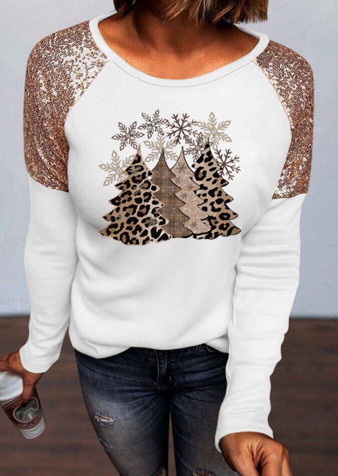 T-shirts Tees Leopard Tree Snowflake Splicing T-Shirt Tee in Black. Size: M,S
