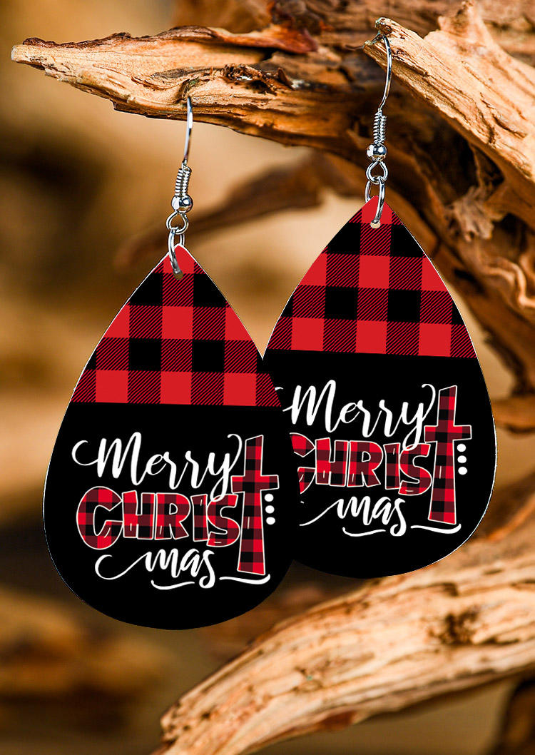

Earrings Merry Christmas Cross Plaid Water Drop Earrings in Multicolor. Size
