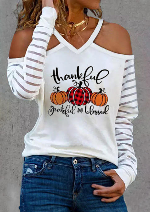 

Blouses Thankful Grateful And Blessed Plaid Pumpkin Blouse in White. Size: ,XL