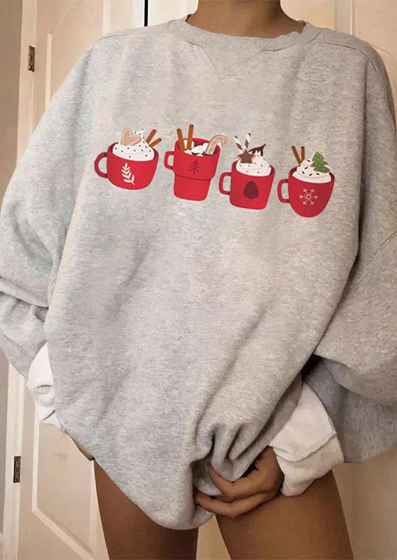 

Sweatshirts Christmas Drink Long Sleeve Sweatshirt in Gray. Size: ,M,L,XL