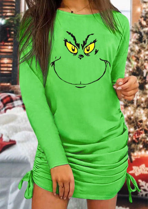 

Mini Dresses Cartoon Ruched Drawstring Mini Dress in Green. Size