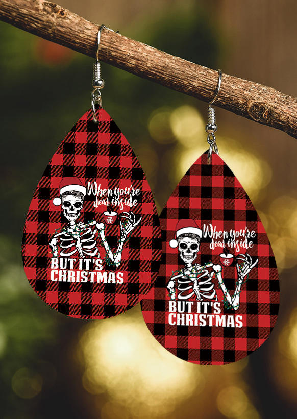 

Earrings But It's Christmas Plaid Skeleton Earrings in Red. Size