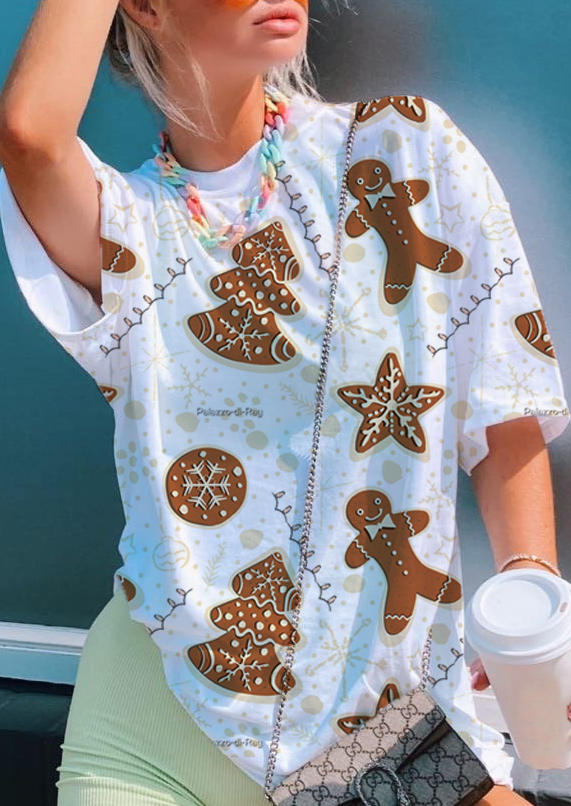 

T-shirts Tees Christmas Tree Snowflake Gingerbread Man T-Shirt Tee in White. Size: ,M,L,XL