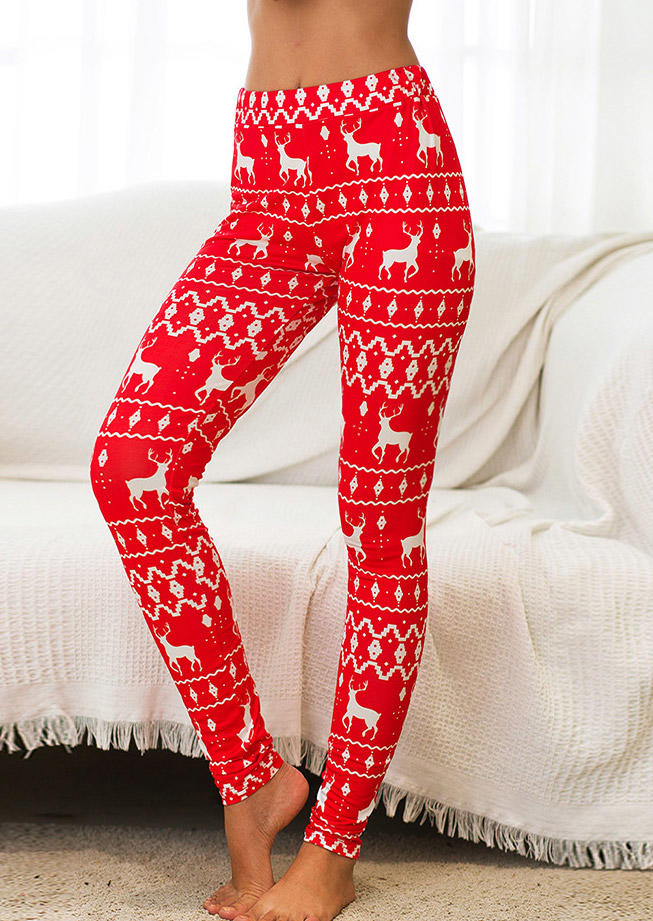 

Leggings Christmas Reindeer Elastic Waist Leggings in Red. Size: ,M,L,XL