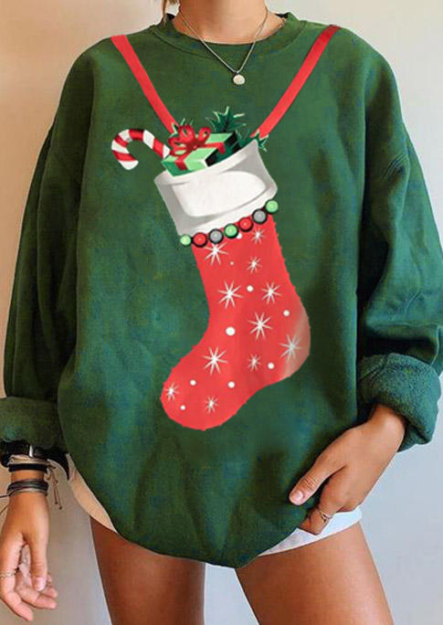 

Sweatshirts Christmas Sock Long Sleeve Sweatshirt in Green. Size: ,M,L,XL