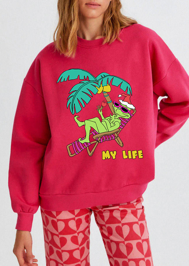 

Sweatshirts My Life Cartoon Long Sleeve Sweatshirt in Rose Red. Size: ,M,L,XL