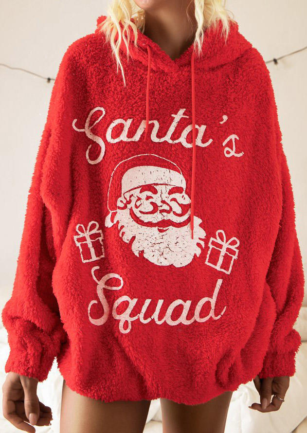 

Hoodies Christmas Fuzzy Santa' Squad Hoodie in Red. Size: ,M,L,XL