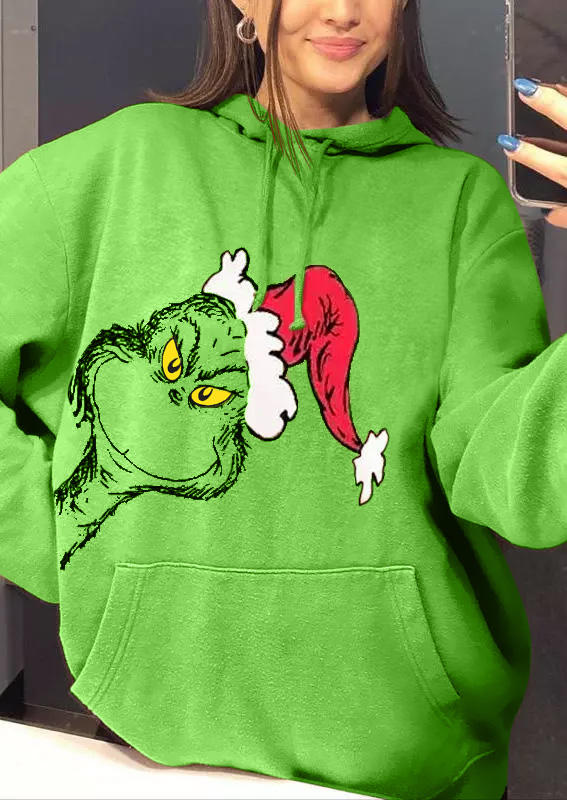 

Hoodies Christmas Graphic Drawstring Long Sleeve Hoodie in Green. Size: ,M,L,XL