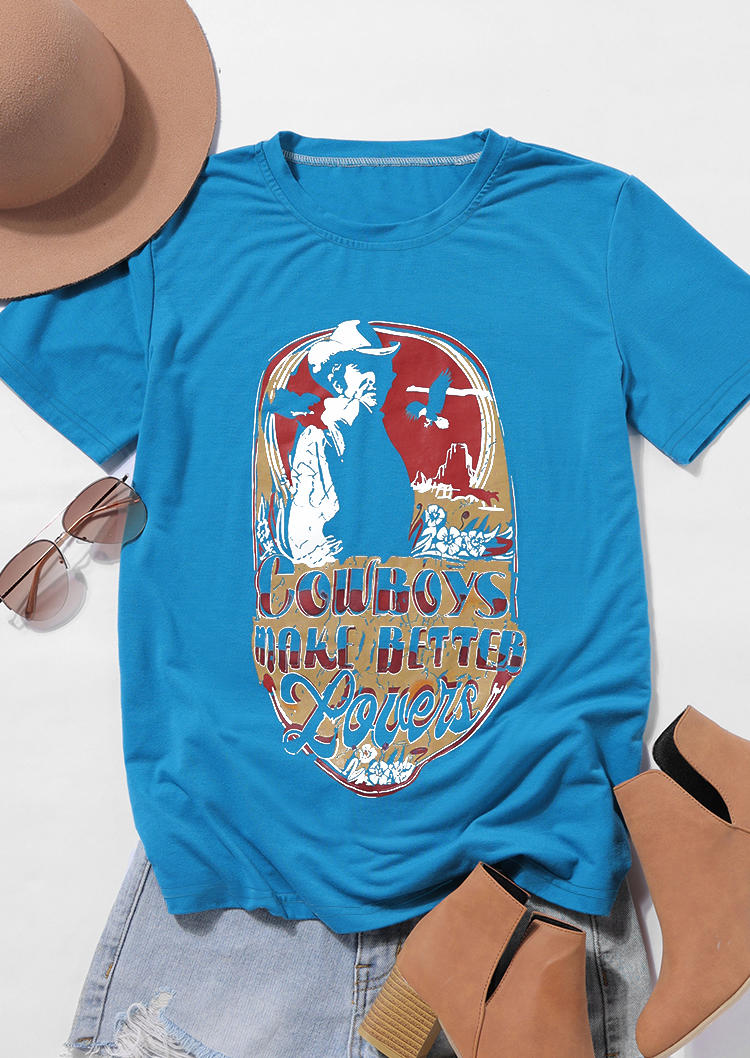 T-shirts Tees Cowboys Make Better Floral Eagle T-Shirt Tee in Blue. Size: S,M,L,XL