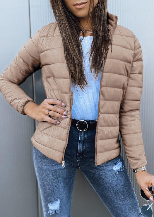 

Coats Zipper Long Sleeve Down Coat in Khaki. Size: ,M,L,XL