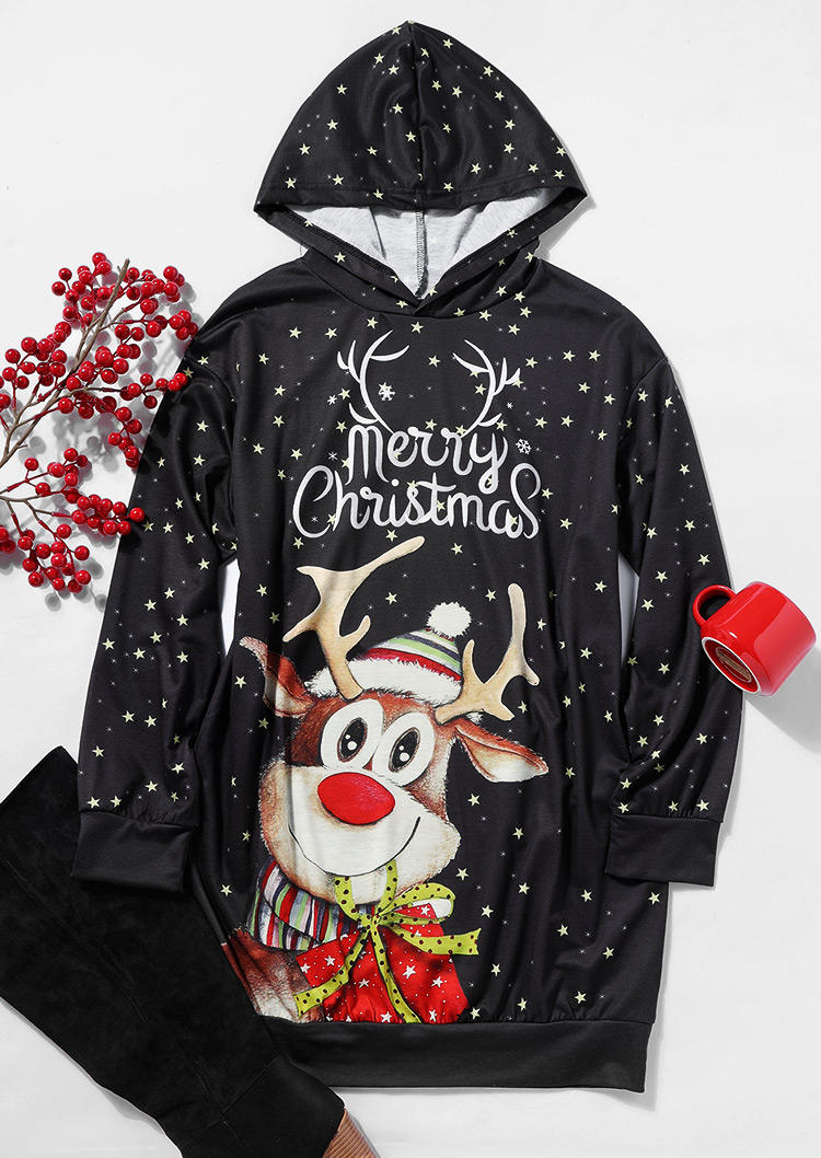 

Mini Dresses Merry Christmas Reindeer Star Sweatshirt Mini Dress in Black. Size