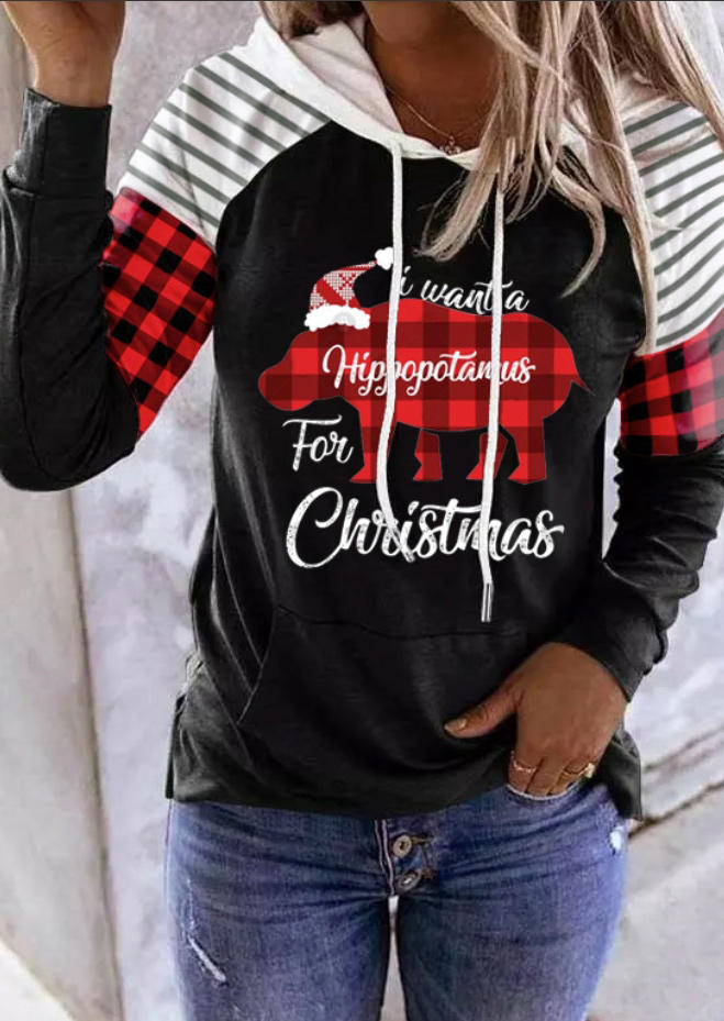 Hoodies I Want A Hippopotamus For Christmas Hoodie in Black. Size: XL