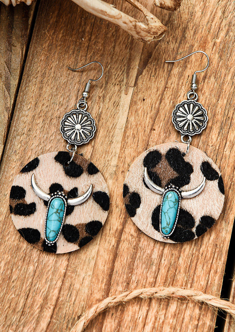 

Earrings Turquoise Steer Skull Leopard Earrings in Multicolor. Size