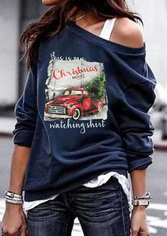 Sweatshirts This is My Christmas Movies Watching Shirt Hoodie - Navy Blue in Blue. Size: L,M,S