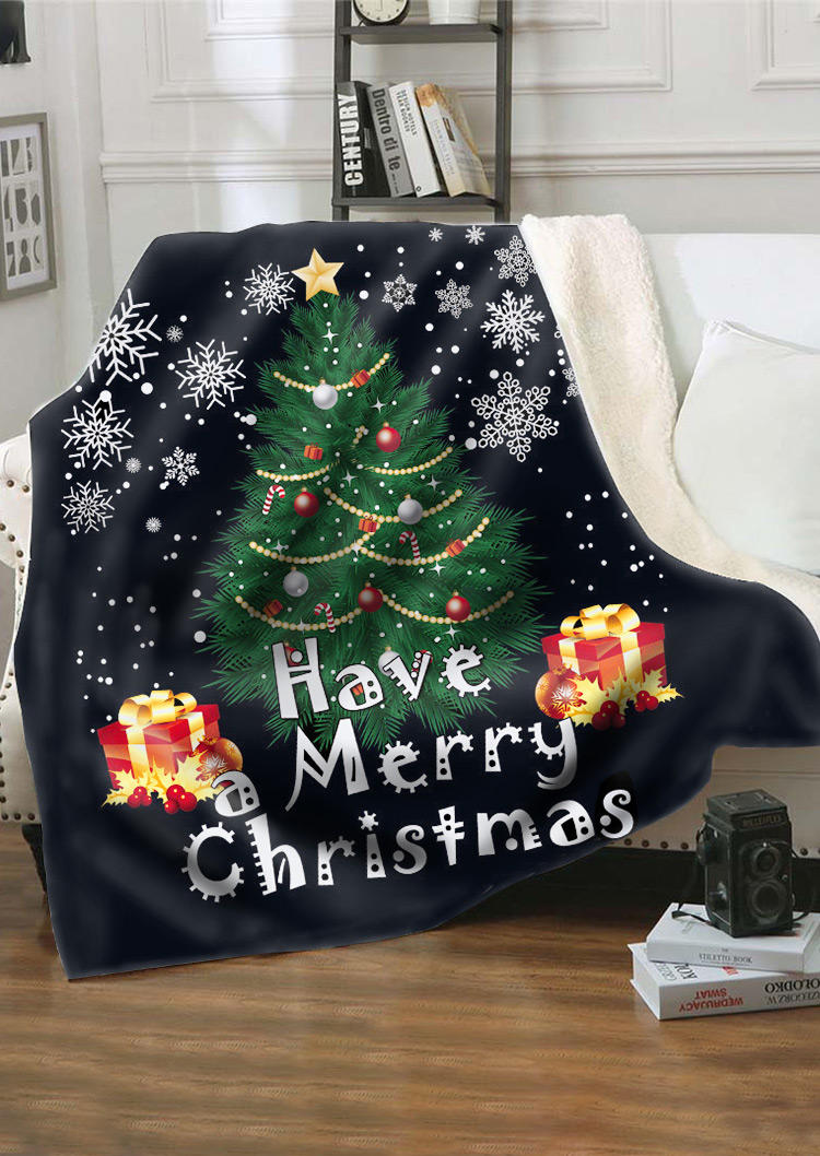 

Blanket Have A Merry Christmas Tree Flannel Blanket in Multicolor. Size