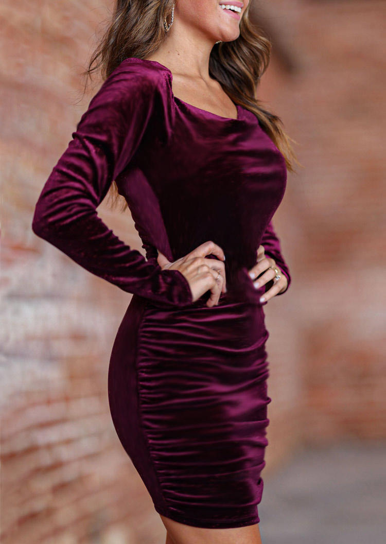 

Bodycon Dresses Ruched Long Sleeve Bodycon Dress - Plum in Red. Size: L,M,,XL