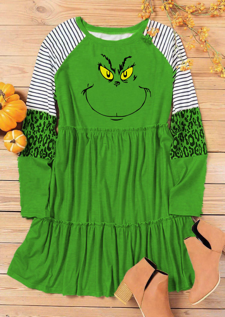 

Mini Dresses Striped Leopard Ruffled Long Sleeve Mini Dress in Green. Size: 3XL,4XL,,S,XL