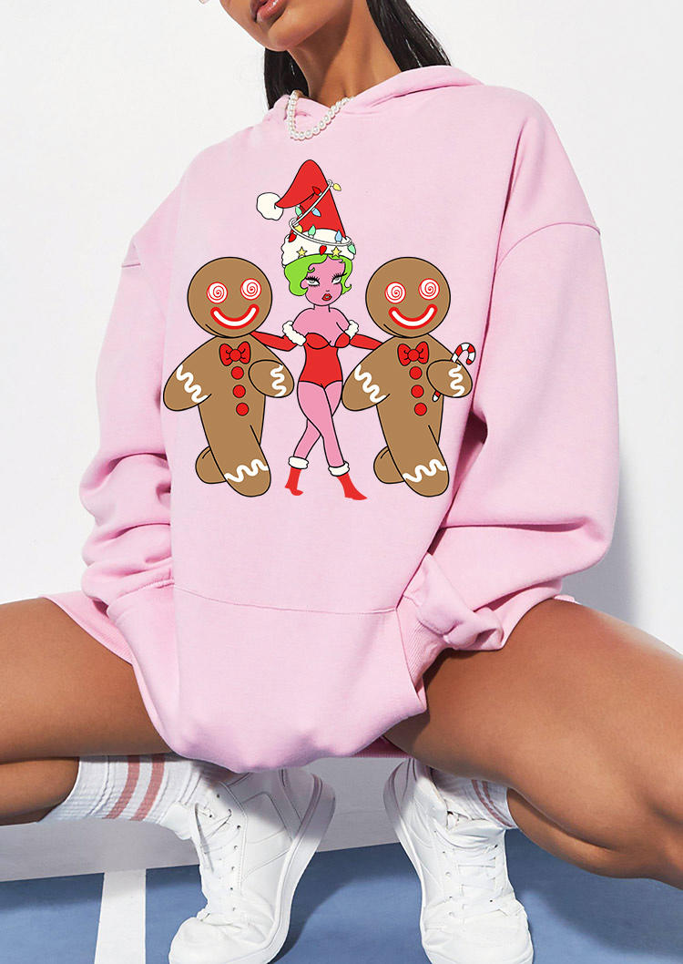

Hoodies Christmas Gingerbread Man Long Sleeve Hoodie in Pink. Size: ,M,L,XL