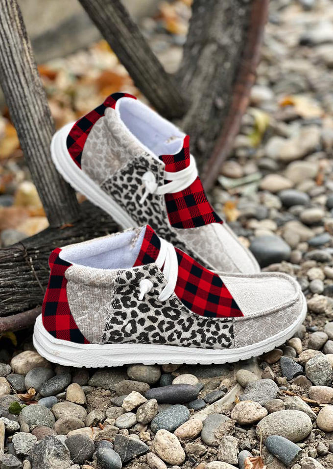 Sneakers Leopard Plaid Sunflower Round Toe Flat Sneakers in Multicolor. Size: 37,40