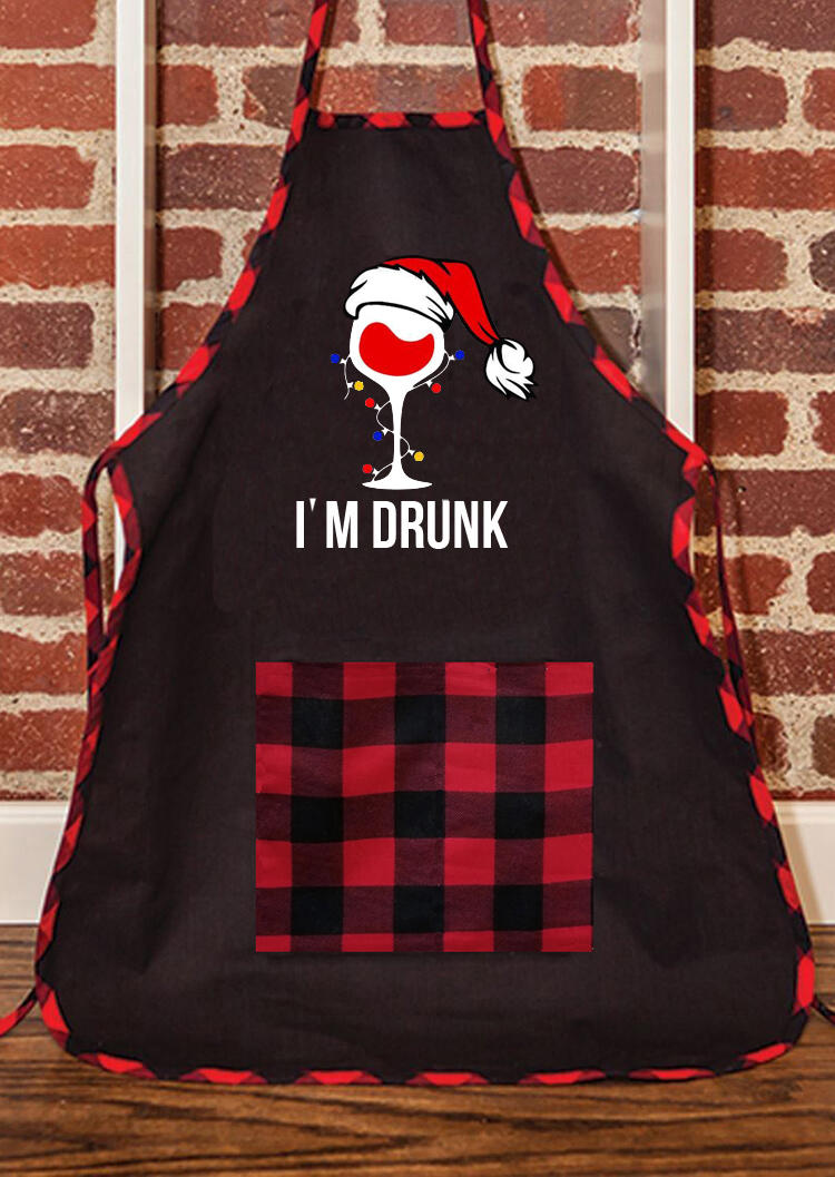 

Tools Christmas I'm Drunk Buffalo Plaid Pocket Apron in Black. Size