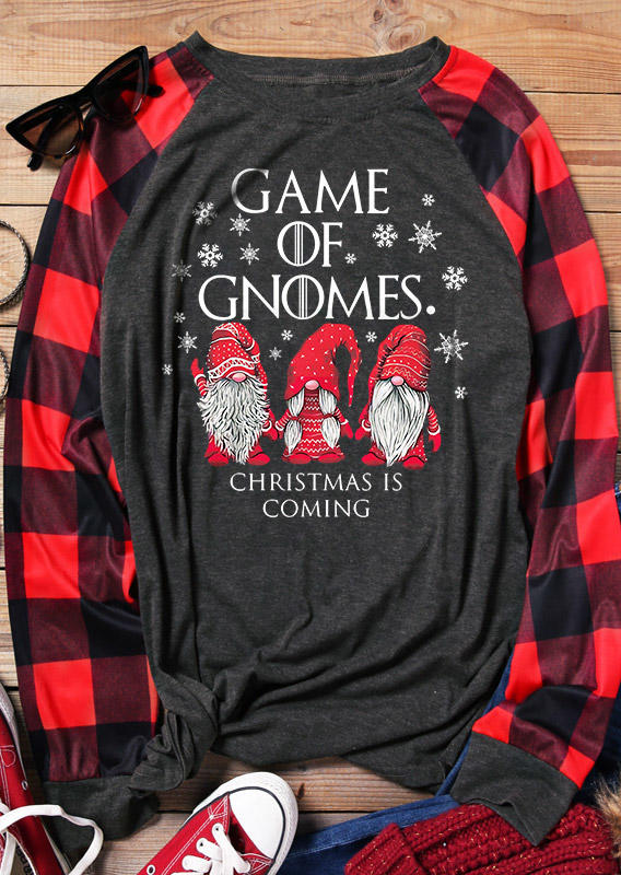 T-shirts Tees Game Of Gnomes Christmas Is Coming Plaid T-Shirt Tee - Dark Grey in Gray. Size: L,S,XL